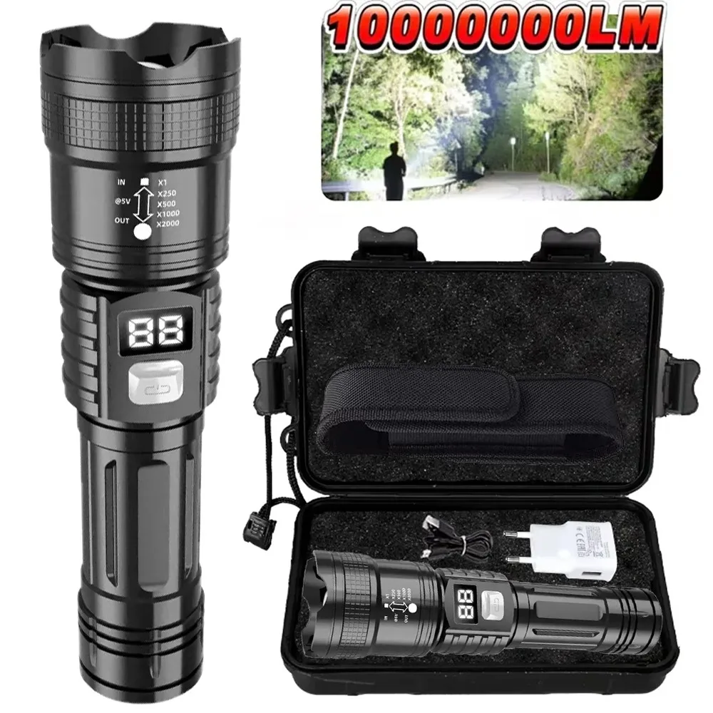 Super Bright LED Flashlight Tactical Torch USB Rechargeable Lamp Zoom Emergency Lights for Outdoor Fishing Work Lighting Lamp