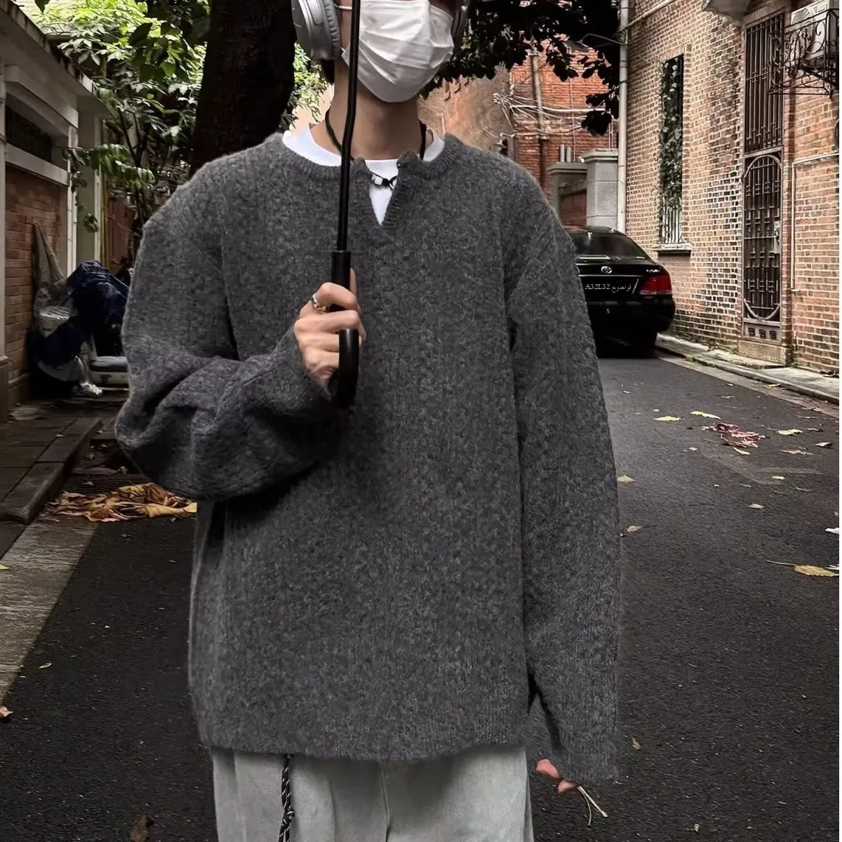 

Casual Loose Faionable Trendy New Sle Harajuku Knitted Sweater Artistic Japanese Sle Polyester Fiber Winter Long Sve