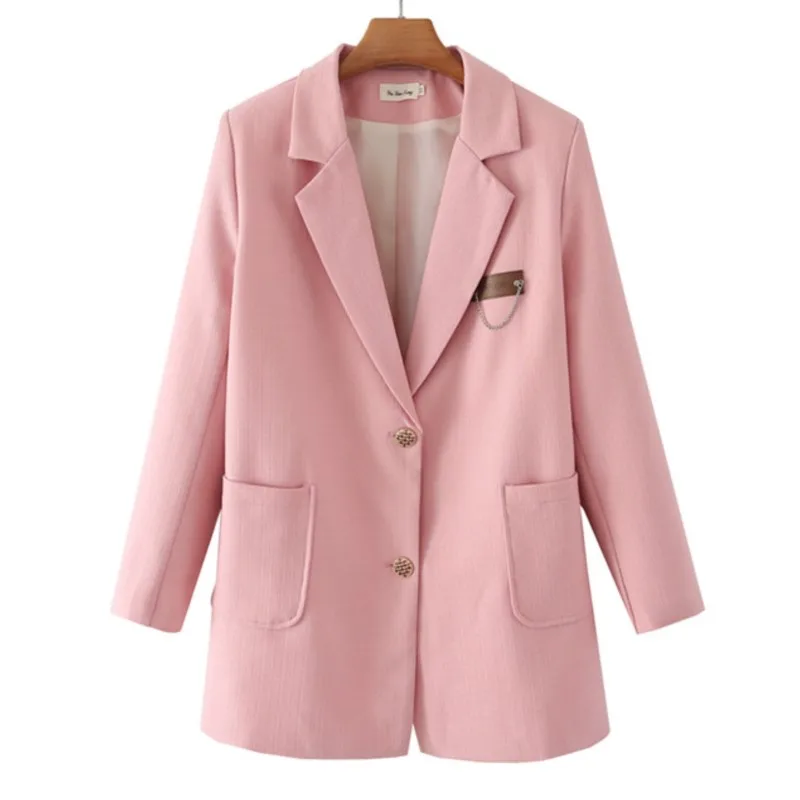 Chaqueta elegante de talla grande para mujer, chaqueta de traje elegante con cuello a medida, ropa de abrigo con etiqueta de cadena a la moda, otoño