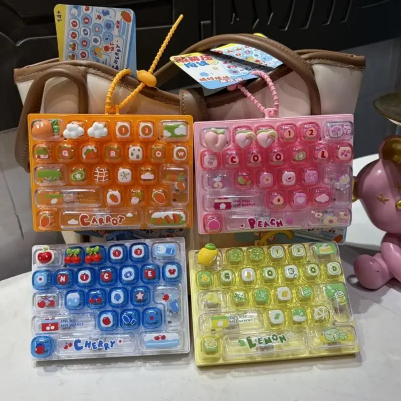Hot Sale Creative 26 Key Fruit Pattern Fidget Keyboard Stress Relief Buttons Keychain Pendant Bag Hanging Decoration Gift