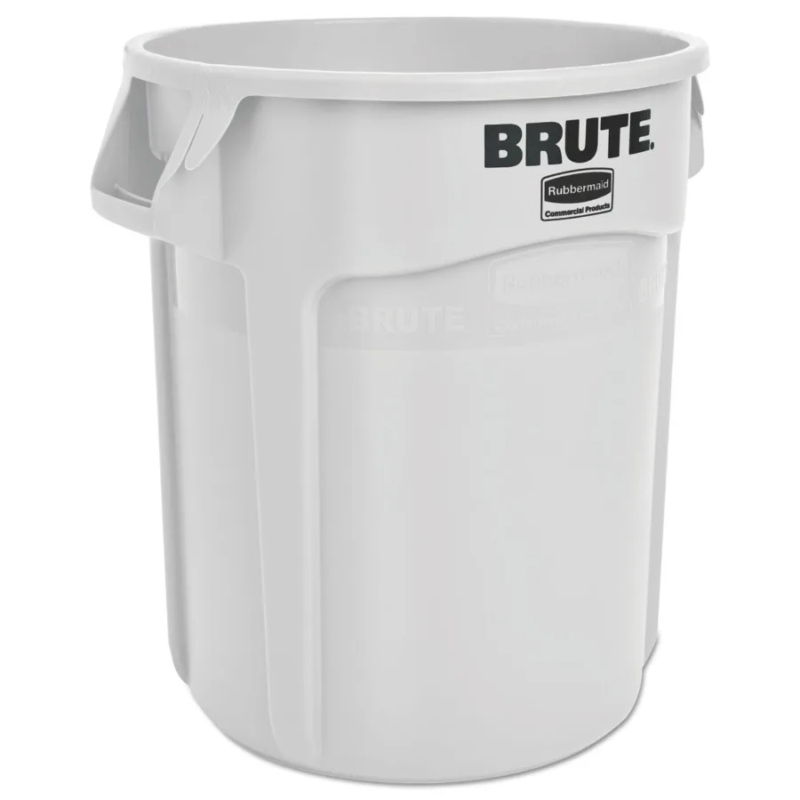 

Commercial vented round brute container for waste disposal, durable plastic, white, 20 gal capacity with secure lid and ergonom