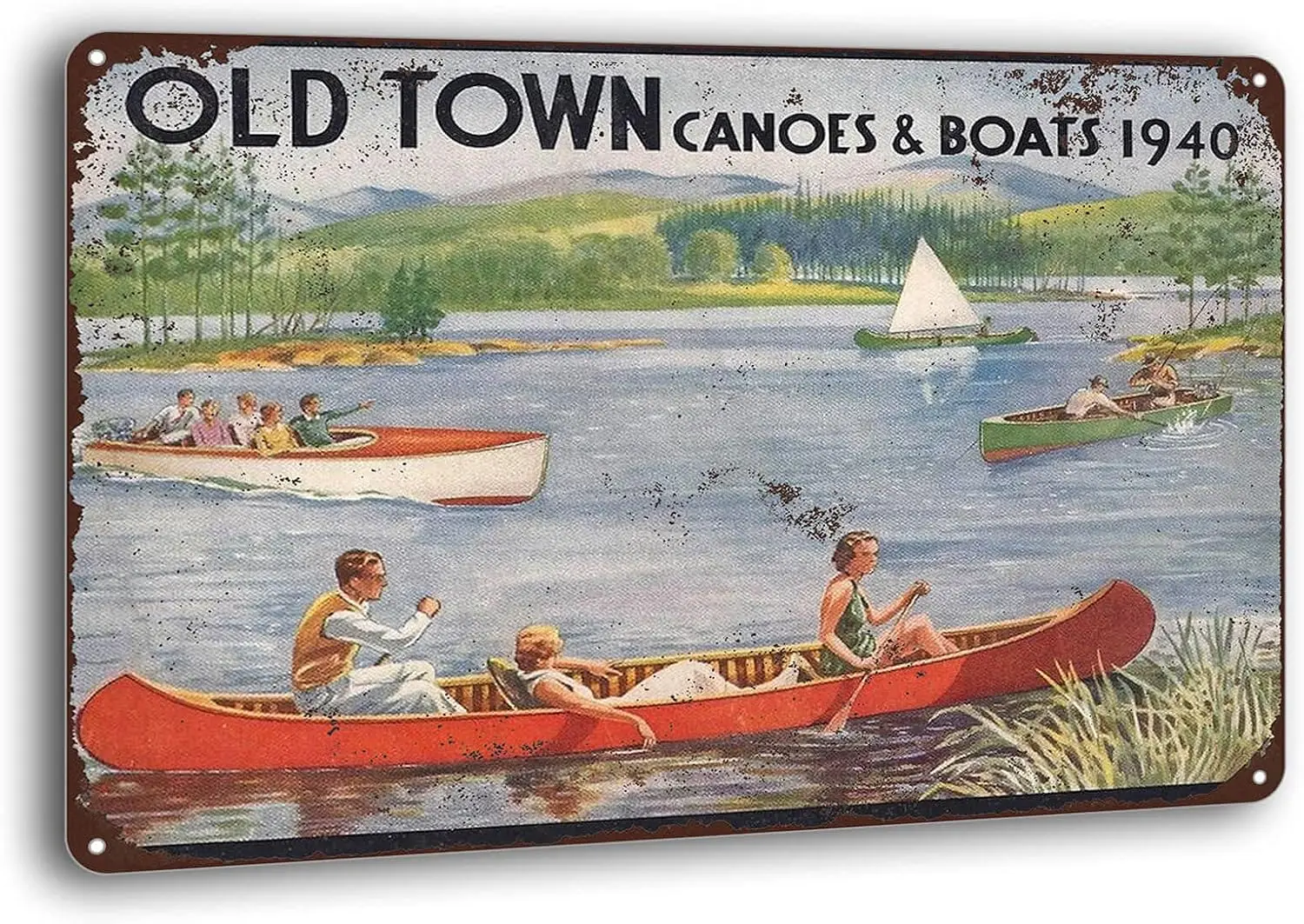 1940 Old Town Canoes & Boats Vintage Metal Sign Wall Decoration Garage Shop bar Living Room Art tin es