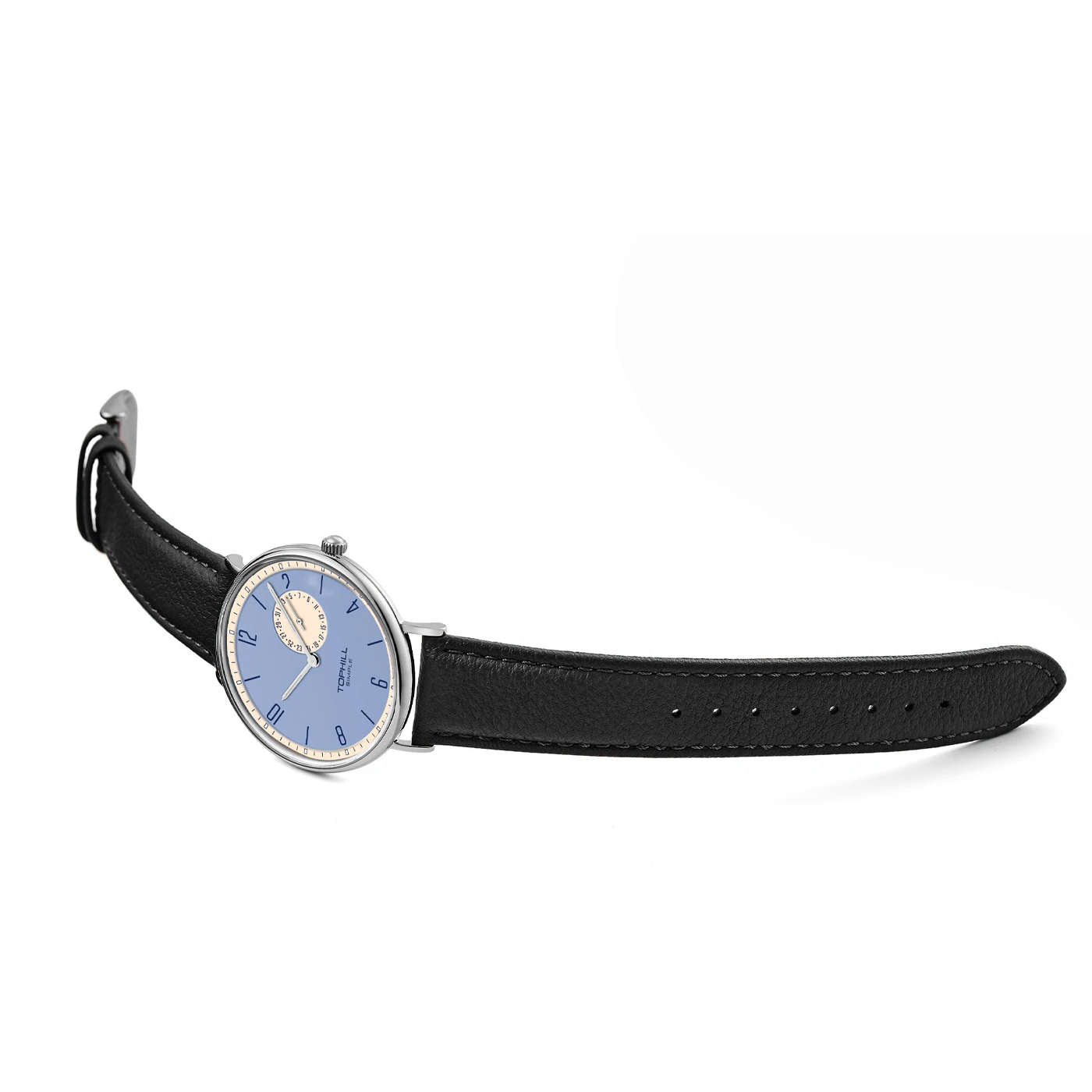 TOPHILL クォーツ時計男性用バウハウス時計クリーンなダイヤルデザイン超薄型ケースレザーストラップサファイアガラス 40 ミリメートルねじ込み式リューズ