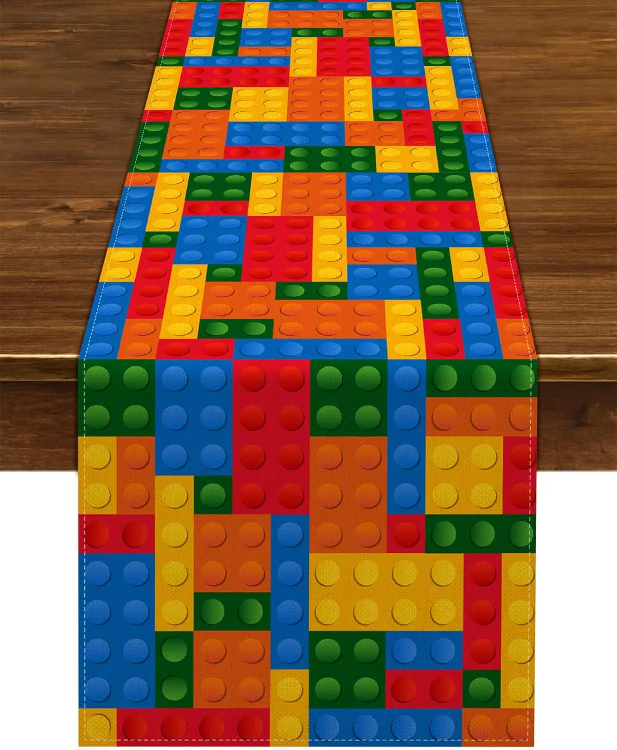 Building Blocks Table Runner - 1PC Kids Colorful Birthday Party Toy Bricks Pattern Classroom Dining Cover
