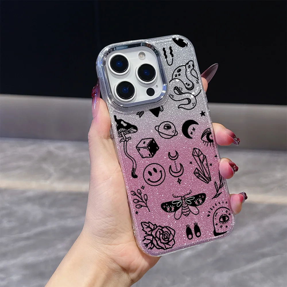 라인 아트 검은 나비 도금 투명 폰 케이스 (OPPO Reno4 Reno5 Reno6 Reno8 Reno11 Reno12 Reno13 Z T F Pro 4G 5G 용)