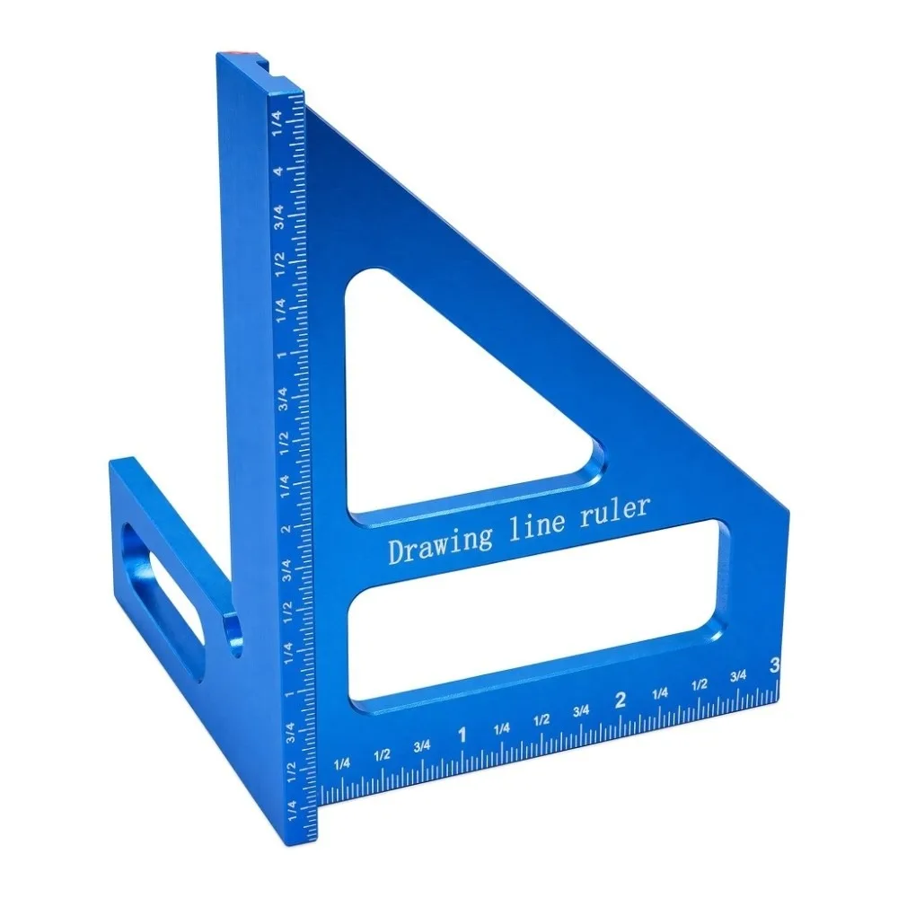 Multi Angle Measuring Triangle Ruler Aluminum Alloy 45 90 Degree Woodworking Square Protractor Blue Miter Triangle Ruler