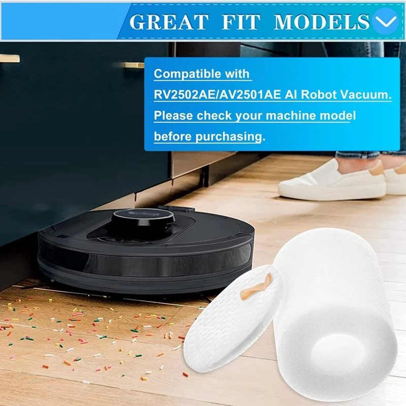 샤크 AI 로봇 진공용 필터 코튼, 교체용 베이스 프리 모터 필터, RV2310, RV2310AE, AV2501S, AV2501AE, RV2502AE