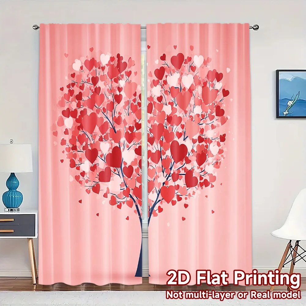 2D Flat Printing,JIT 2pcs, Curtains (Without Rod) Heart Blossom Minimalist Modern Curtains Polyester Easy Install Curtains