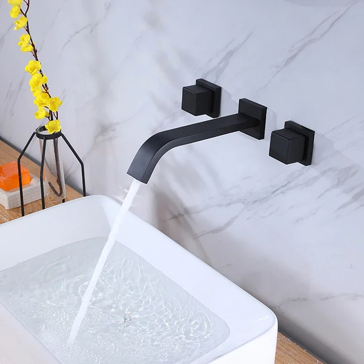 

Modern washbasin faucet matte black hot cold water bathroom tap basin mixer faucet 3 hole brass bathroom sink faucet