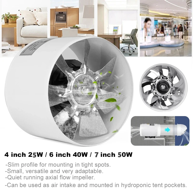 Ventilador de conducto en línea, Ventilación de refrigeración de aire, potenciador de escape, color blanco, 3x220V, 4 pulgadas