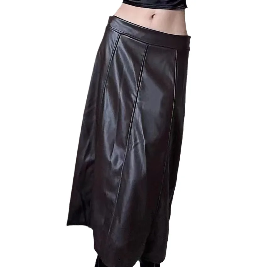 PU-leren rok A-vormige damesrok Nieuwe lange rok met hoge taille Paraplurok