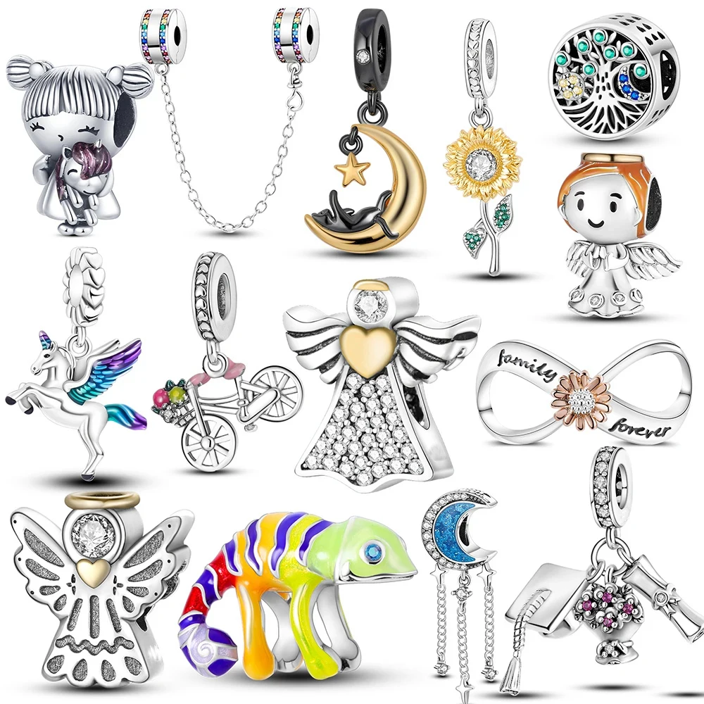 Silver Plated Angel Baby Heart Feature Lucky Star Pendant Charm Beads Fit Bangle Bracelet Women Gift DIY