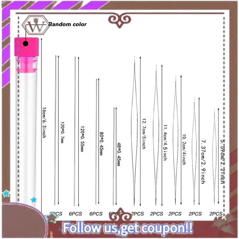 (Новинка) - Набор игл для бисероплетения, 60 шт., 5 размеров, 20 игл с большим ушком и 40 длинными прямыми и бутылкой для легкого натяжения