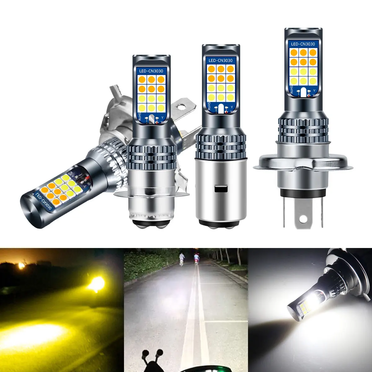 

1pc H4 BA20D P15D LED Bulb Motorcycle Headlight Bulb 3030 24SMD Headlamps Fog lamp Hi/Lo Beam Lamp Dual Color Motor Accessories
