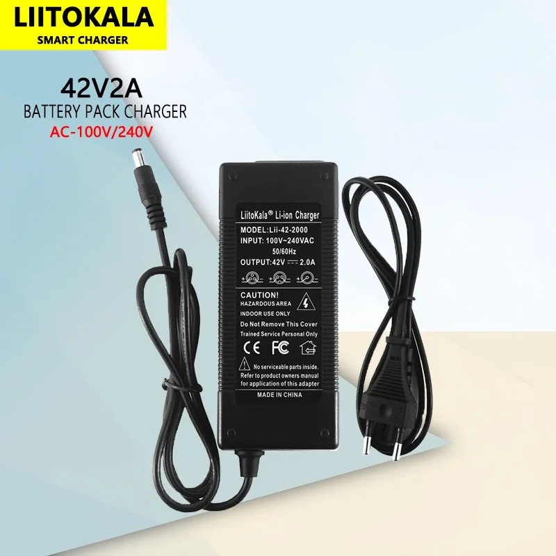 LiitoKala 10S 36V 2A 18650 charger Output 42V 2A Charger Input Lithium Li-ion Li-poly Charger For 10Series 36V Electric Bike