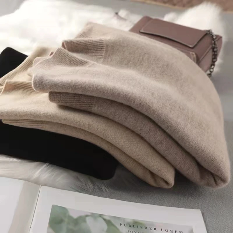 

2025 Long Sleeve Autumn Winter Knitted Sweater Women's Turtleneck Loose Fit Solid Color Base Layer Pullovers Thick Warm Jumpers