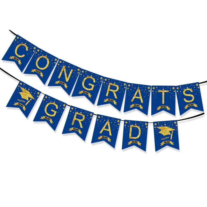 2024 New Congrats Grad Banner Blue Congrats Grad Party Banners Graduation Decoration Reusable Decorative With Golden Letters
