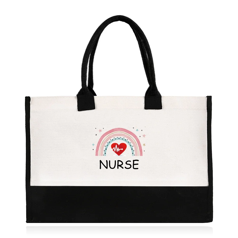 Shopper Bag Large Tote Jute Bag for Women Shopping High Quality Waterproof with Reusable Beach Bag 2024 Original Nurse Printing