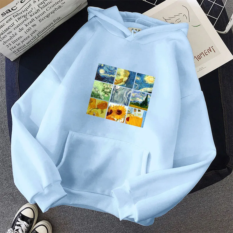 Van Gogh Oil Painting women hoodies oversized  Pullover Thick Loose clothes Fleece Hot Harajuku Contrast Color Sweatshirt Female