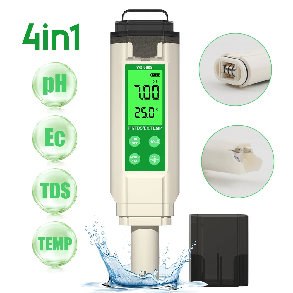 New Digital PH Meter Hydroponic Water Quality Tester LCD Backlight Thermometer PH/EC/TDS Meter for Aquariums Drinking Water Spa