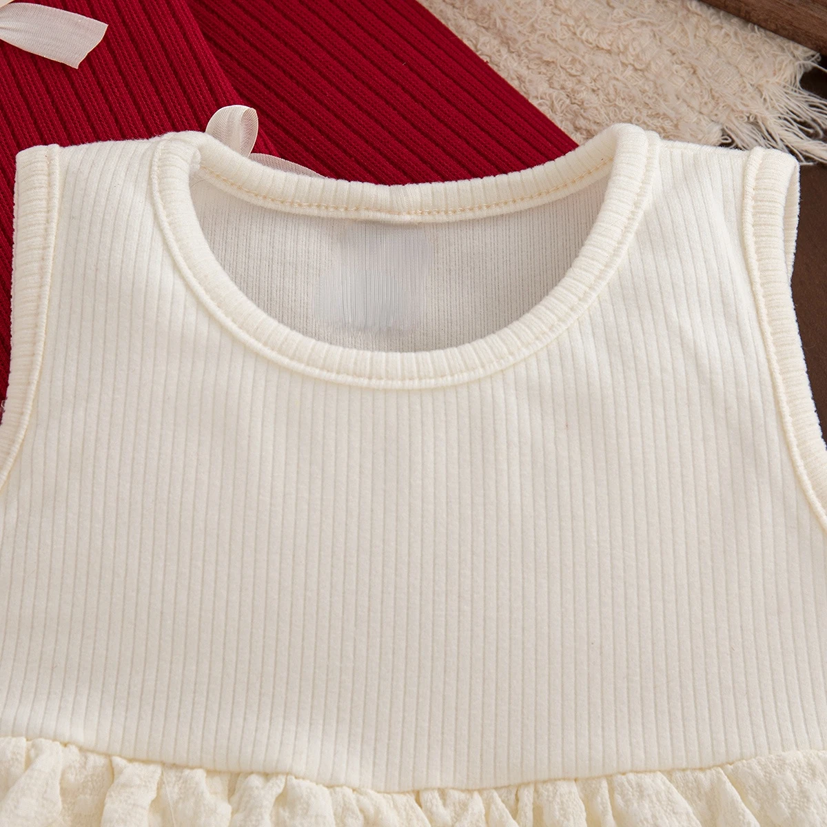 Baby-Mädchen-Kleidungsset: Rote Strickjacke mit Schleife und ärmellosem mehrlagigem Kleid, 2-teiliges Prinzessinnen-Outfit für Mädchen für die Weihnachtsfeier – Detail 21