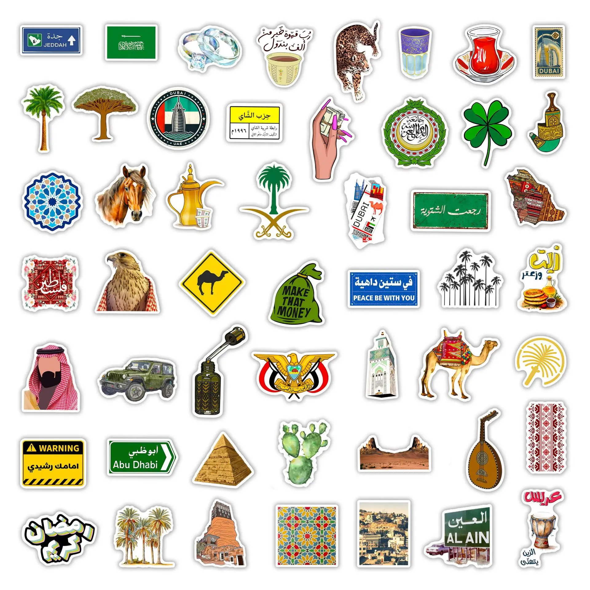 50 Pcs Middle East Stickers Waterproof Vinyl Decals for Notebook Skateboard Water Bottles Laptop Gift