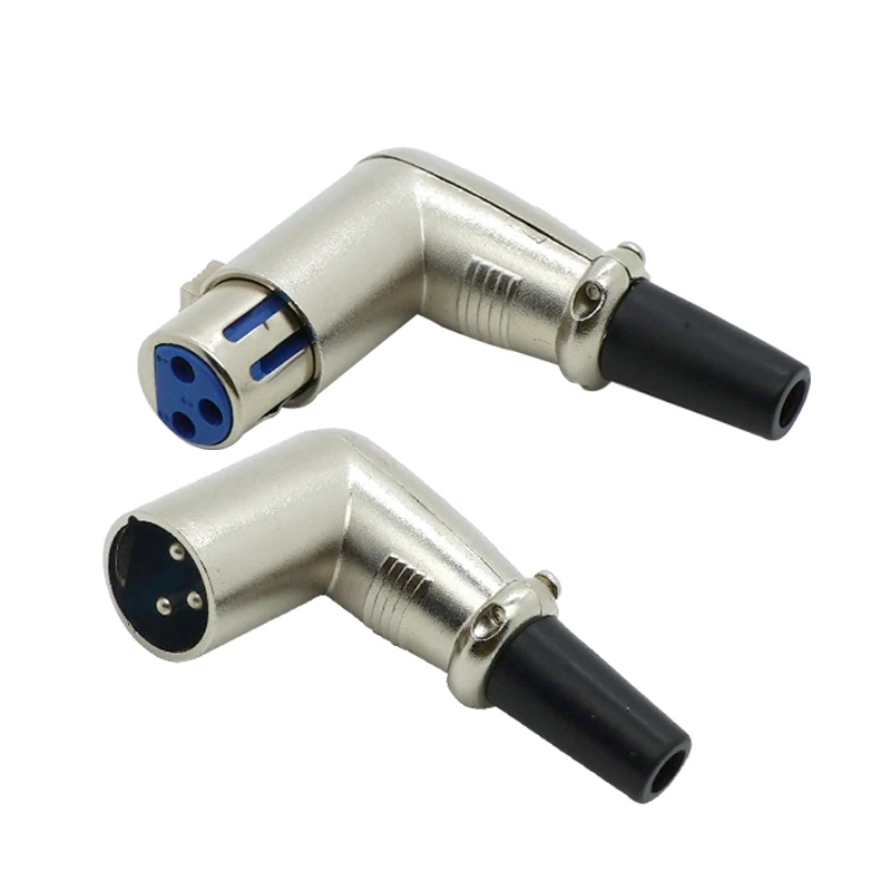 Angle 3 Pin XLR Male and Female Microphone Audio Cable Connector Metal Cannon Plug Terminals 90 Degree 3Core XLR Mixer Plug