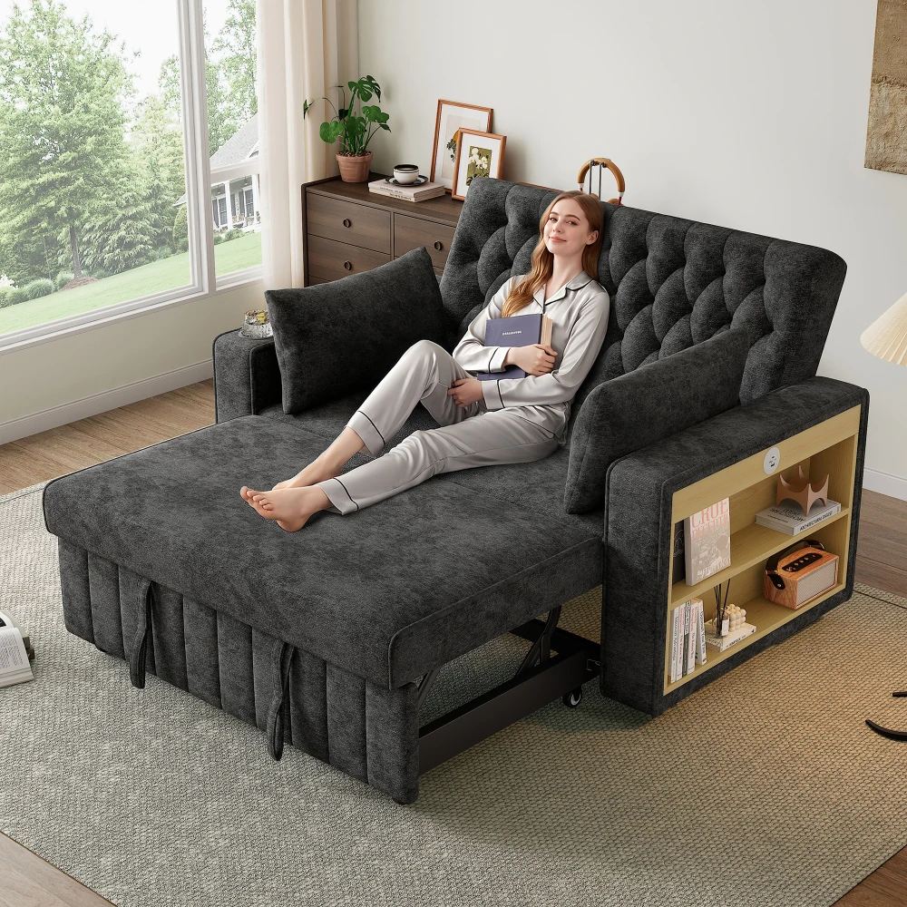 PINGGO Multifunktionales Klappsofa mit Stauraum, USB-Ladefunktion und Getränkehalter, Platzsparend für Wohnzimmer