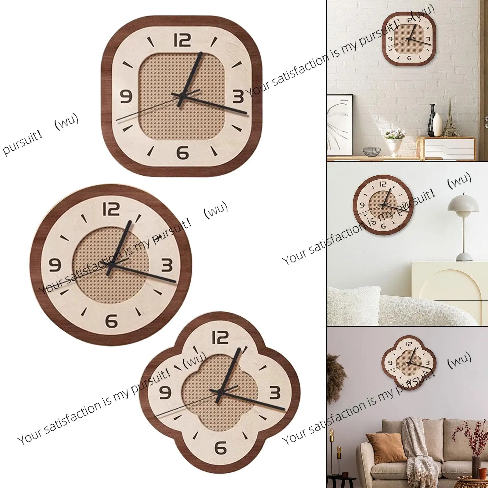 Wall Clock Wooden Frame Non Ticking Hanging Art Clock Home Decoration for Bedroom Study Room Kitchen Gift for Family Friends
