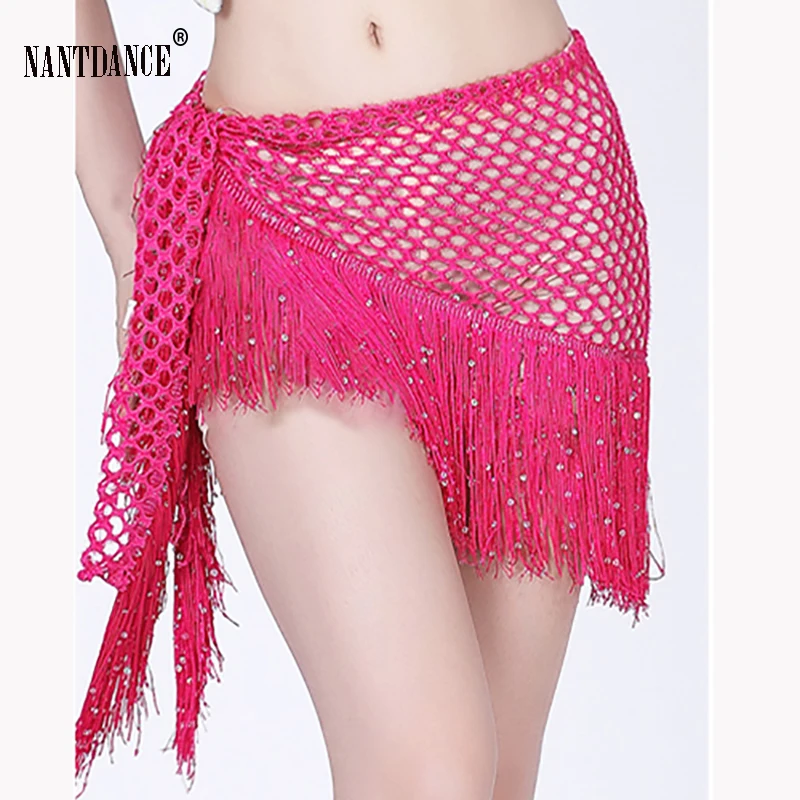 Practice Dance Hip Scarf For Women Mesh Dangling Belly Dance Belt Hip Skirt Scarf Tassels Bling Sequins Wrap