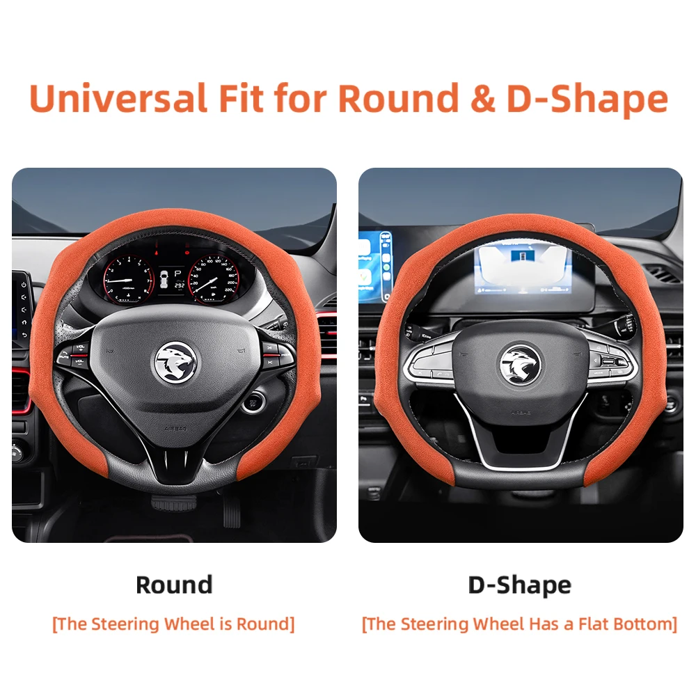 Suitable for Proton Premium Suede Snap-On Steering Wheel Cover, Non-Slip and Durable, Available for Saga X50 S70 Persona X70 E.Mas 7 5 Iriz X90 Round and D-Shaped Steering Wheels, Available in Black, Green, and Orange