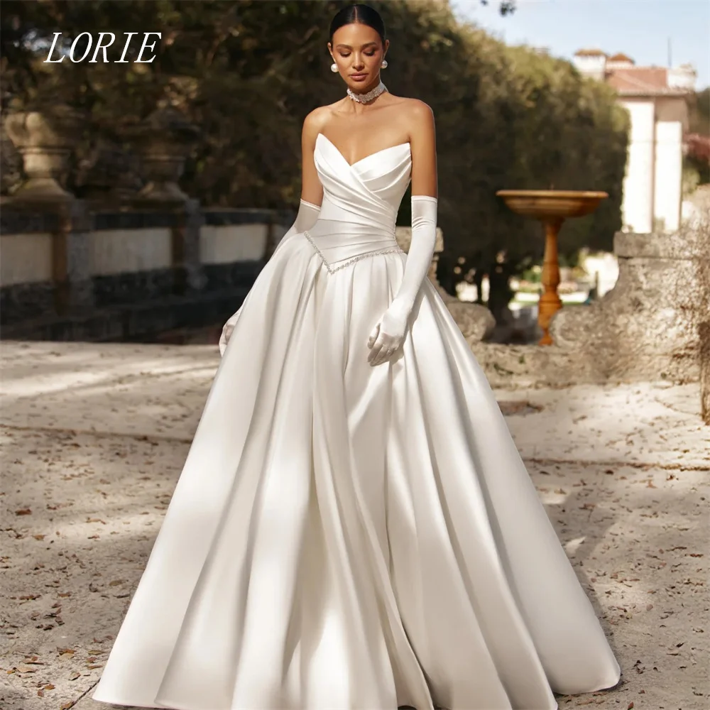 

LORIE Luxury A Line Wedding Dress Strapless Pleat Bridal Dresses Appliques Sweetheart Wedding Gown Customized 2026