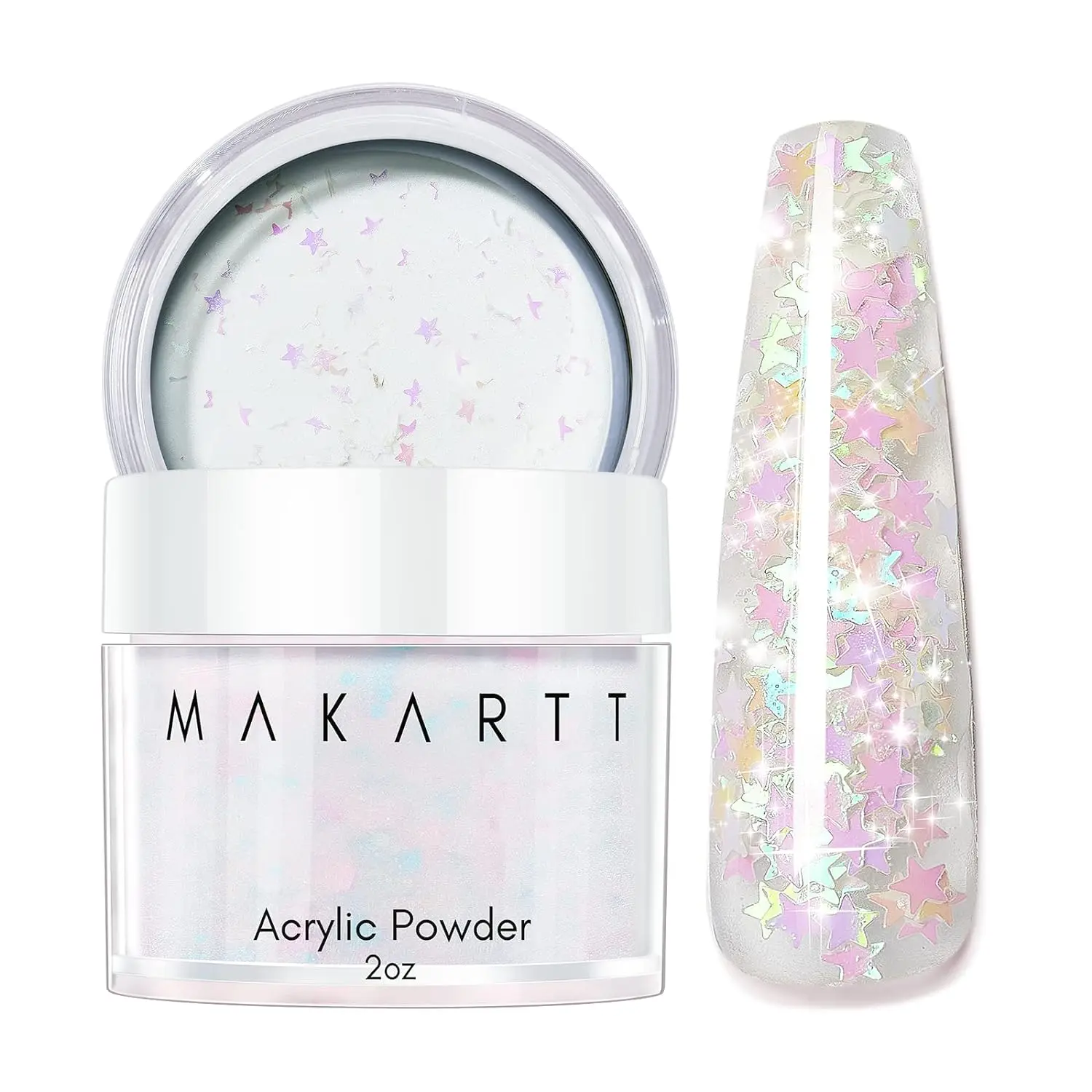 Makartt Glitter Acryl Nagelpoeder, 2Oz Gemengd Sprankelend Acrylpoeder, Roze Gele Ster Heldere Nagel Acrylpoeder Voor Verlenging