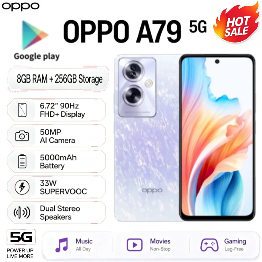 Trending 2026 Official OPPO A79 Unlocked Smartphone 8GB RAM 256GB ROM Dual‑SIM 6.2 Inch FHD+ Waterdrop Screen Helio P60 AI Chip