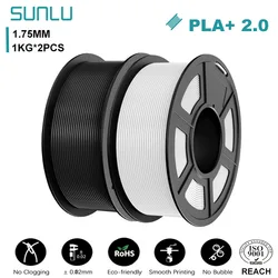 SUNLU 2KG PLA+2.0 3D Printer Filament Tougher and Stronger PLA Plus Filament 1000G/Roll 1.75mm 3D Filament Fits for FDM 3D Print