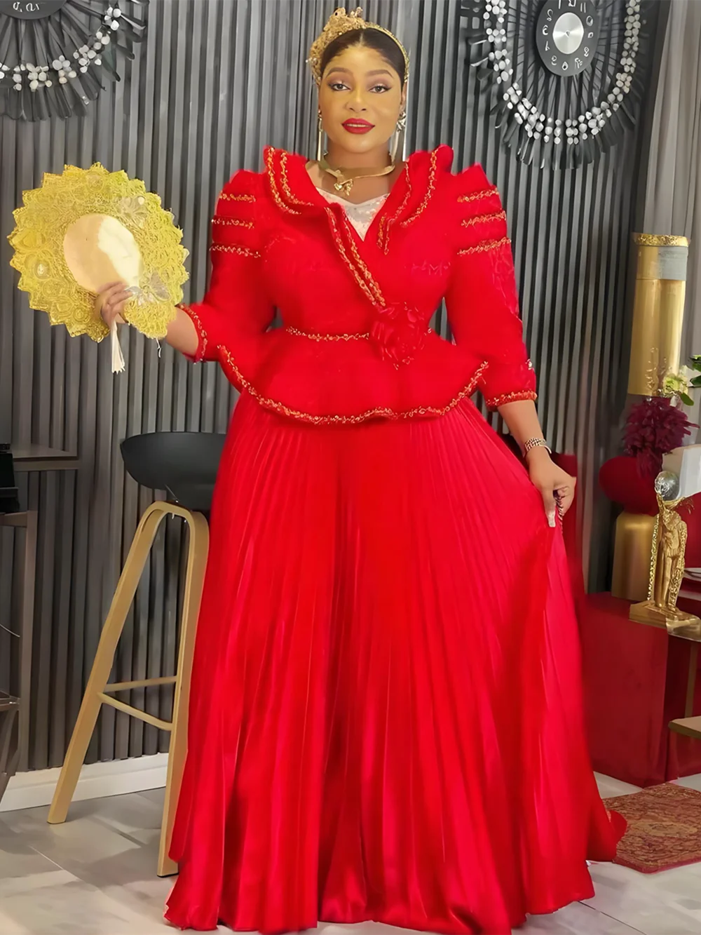 الملابس الأفريقية للنساء 2 قطعة مجموعات بلوزات والتنانير الدعاوى Dashiki أنقرة تركيا وتتسابق ثوب حجم كبير فساتين حفلات الزفاف #2