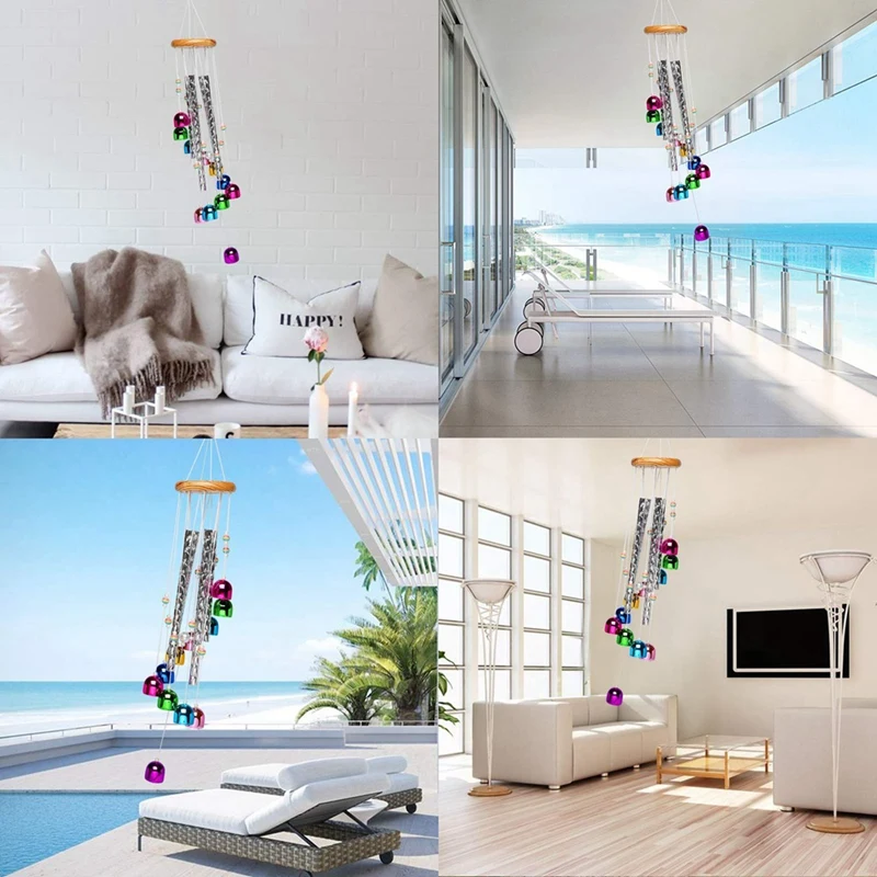 Pleasant Colorful Wind Chimes With 4 Aluminum Tubes 13 Bells With Soothing Sound For Patio Porch Backyard Easy To Use