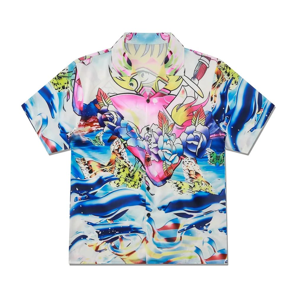 

Upaded Hawaiian Flower irt Casual Beach Vaion Свободный крой ort Sve Мужская повседневная одежда Sl Fabric Summer irt