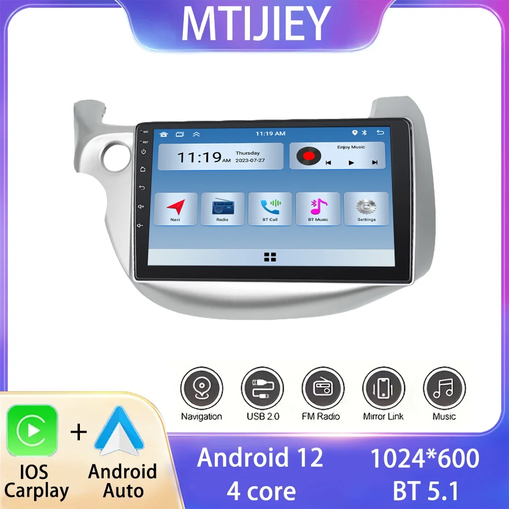 

10.1 inch Car Radio With Wireless Carplay Android 12 Navigation Bluetooth For Honda FIT 2008-2013