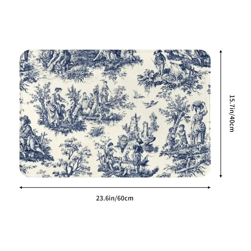 Personalized Vintage Toile De Jouy Doormat Mat Anti-Slip Navy Blue And White Kitchen Bath Toilet Rug Carpet 40*60cm