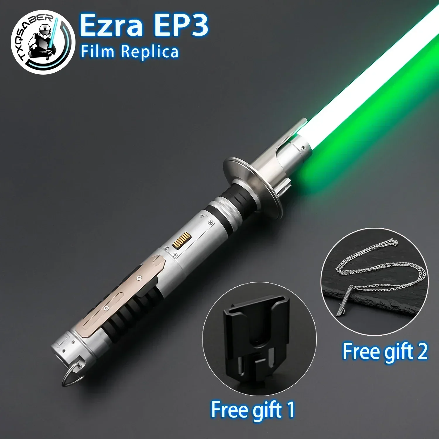 TXQSABER Ezra EP3 Replica Lightsaber Metal Hilt Heavy Dueling Light Sword Neo Pixel Green Laser Ezra Bridger Weathered Version