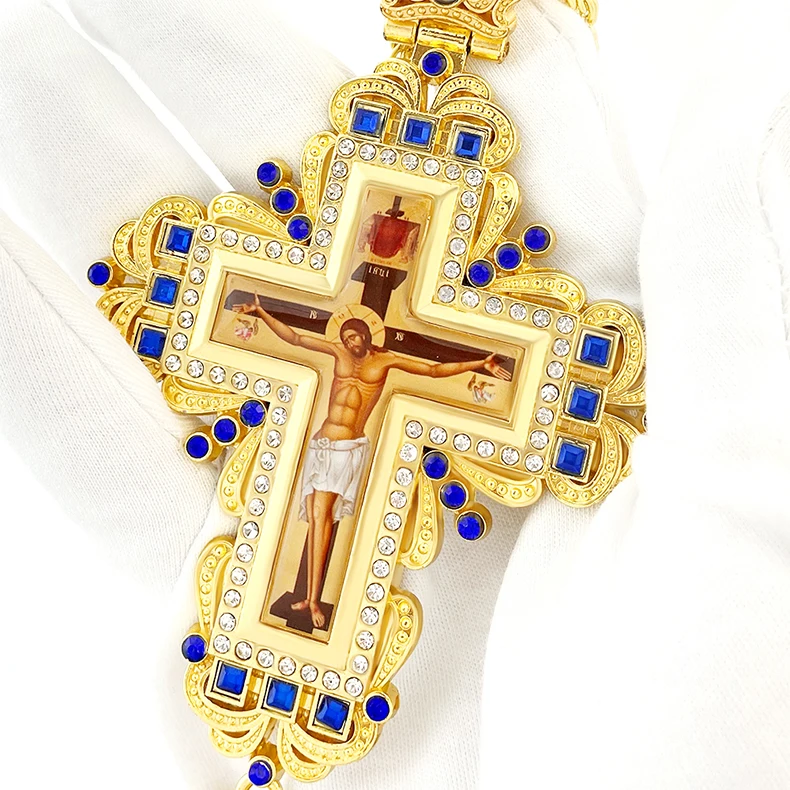 HTISOK Orthodoxes Jesus-Kreuz-Anhänger mit Kette aus Zinklegierung, religiöser Schmuck als erschwingliches christliches Halsketten-Geschenk – Detail 5