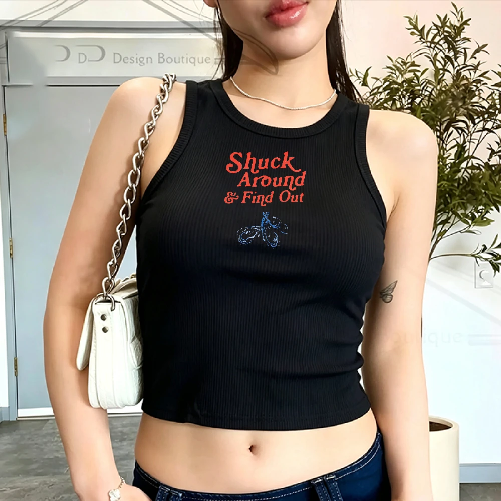 Ribbed Y2k Crop Top Camisole Sleeveless Black Tank Top with Red Blue Motorcycle Graphic Funny Gift for Her Vintage Coastal Prepp