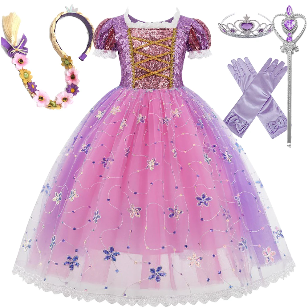 Girl Rapunzel Costumes for Kids Carnival Cosplay Halloween Birthday Costume Party Princess Dresses Christmas Prom Outfit 2-10Yrs