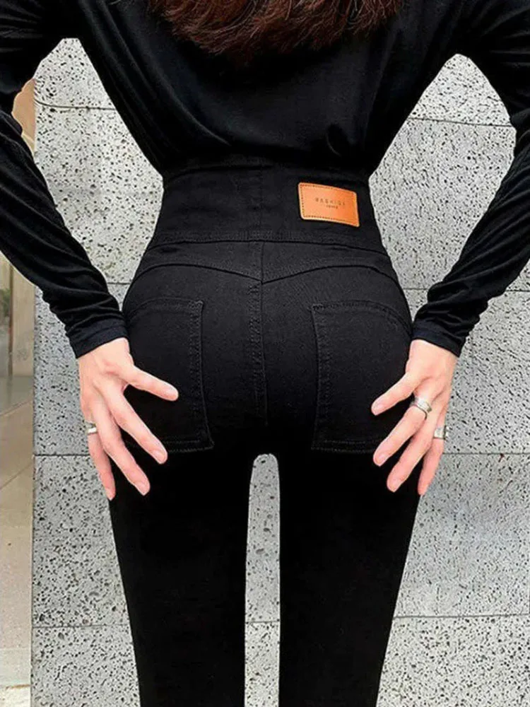 Mode droite maigre taille haute jean Reteo femmes coréen crayon Denim pantalons mince Streetwear Vintage Vaqueros