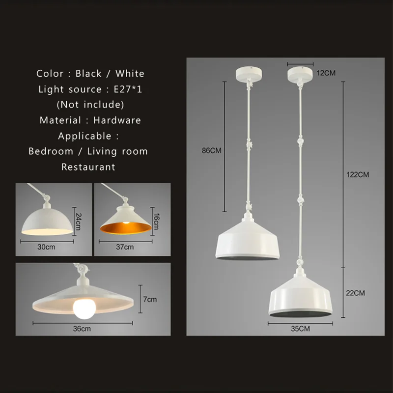 Moderne Ijzeren Zwart Witte Hanglamp Nordic Bed Eetkamer Woonkamer Creatief Aanpassen Diy Enkele Indoor Armatuur Led Light