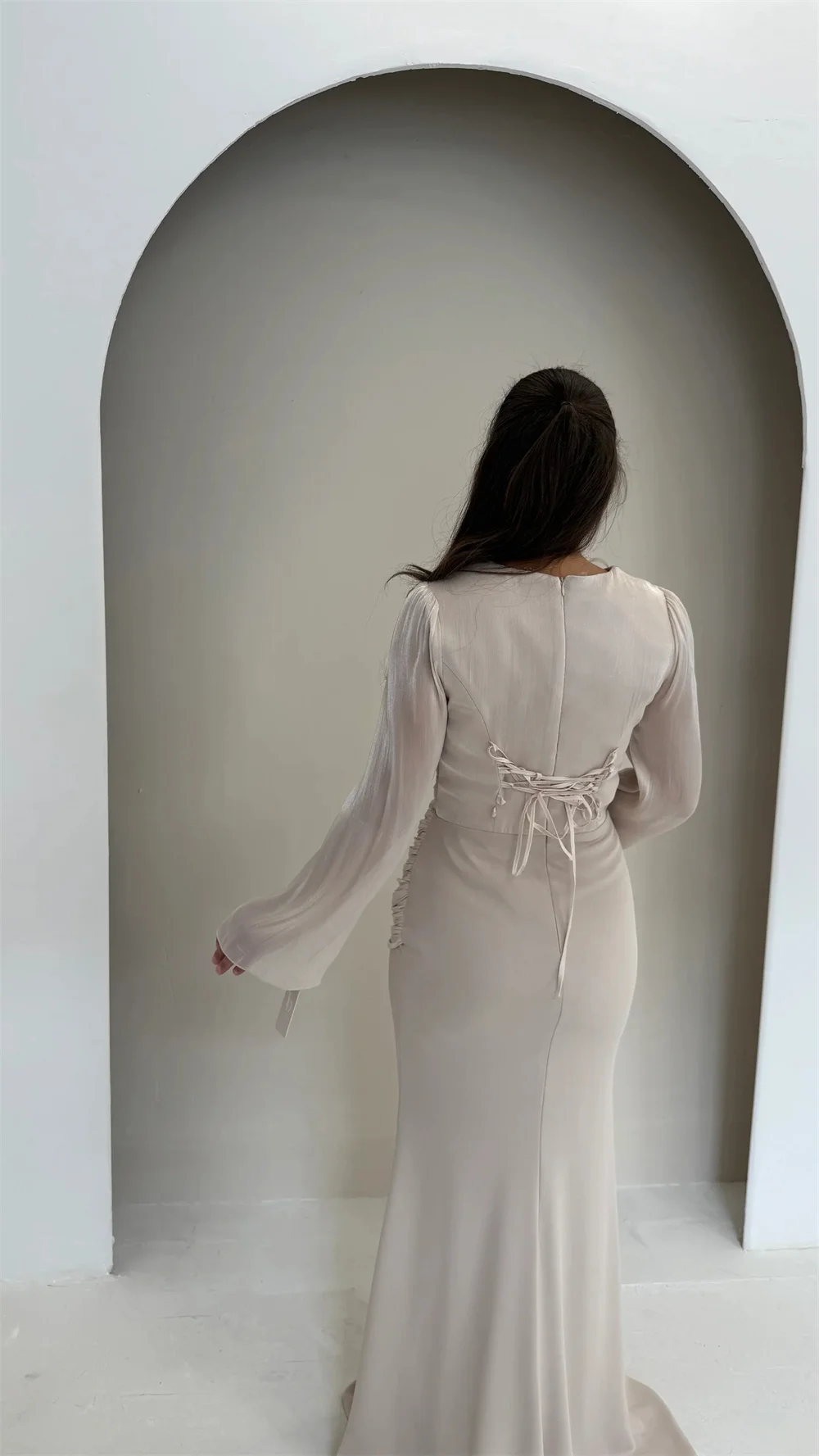 Avondjurken Vrouwen Elegante Lange Mouw A-lijn Tule Geplooide Galajurken Feestjurken Elegante Formele Celebrity Jurk Voor Vrouwen