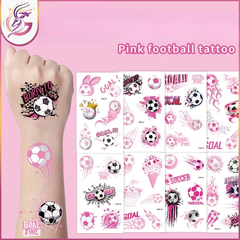 

Розовые футбольные татуировки-наклейки с милыми кроличьими ушками и крыльями, дизайн, водонепроницаемый, безопасный для детей, девочек, спортивная тема, подарок для дня рождения
