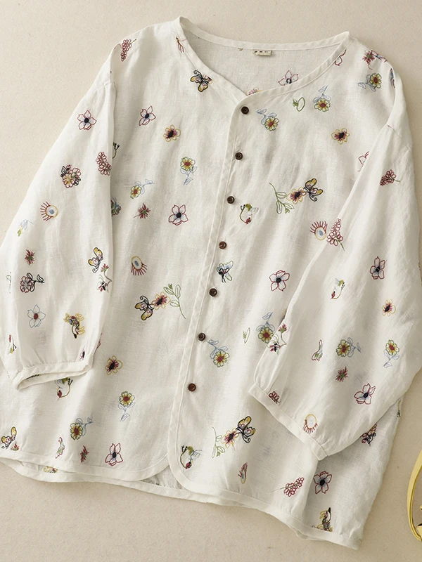 Ele bordado algodón lino irt mujer verano Slim Fit Casual irt ligero suelto Sle Lantern Sve Top