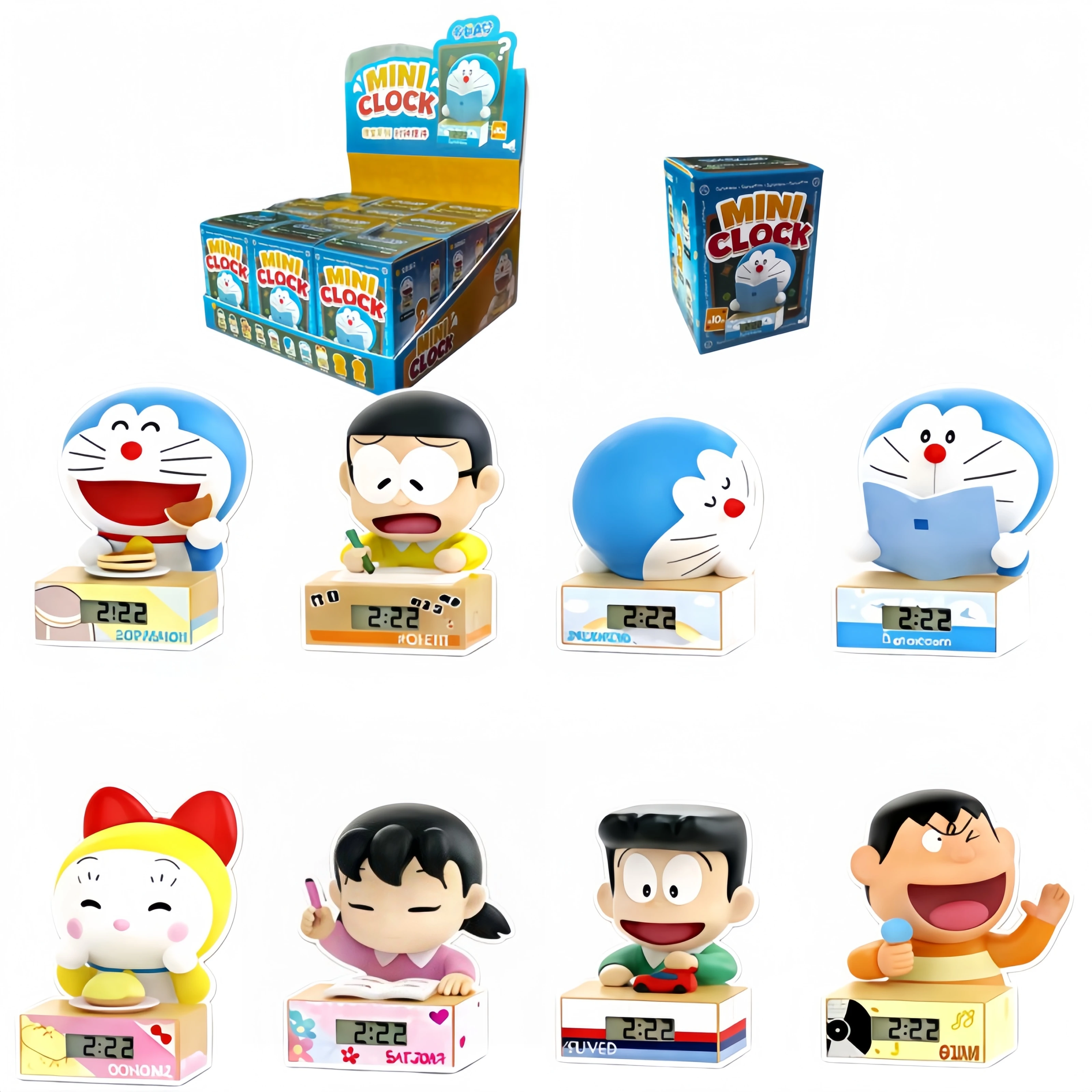 

Maihe Cute Mini Doraemon Digital clock Figurine Surprise Box Classroom Series Nobi Noby Shizuka Sue Doramy Blind Box Gifts